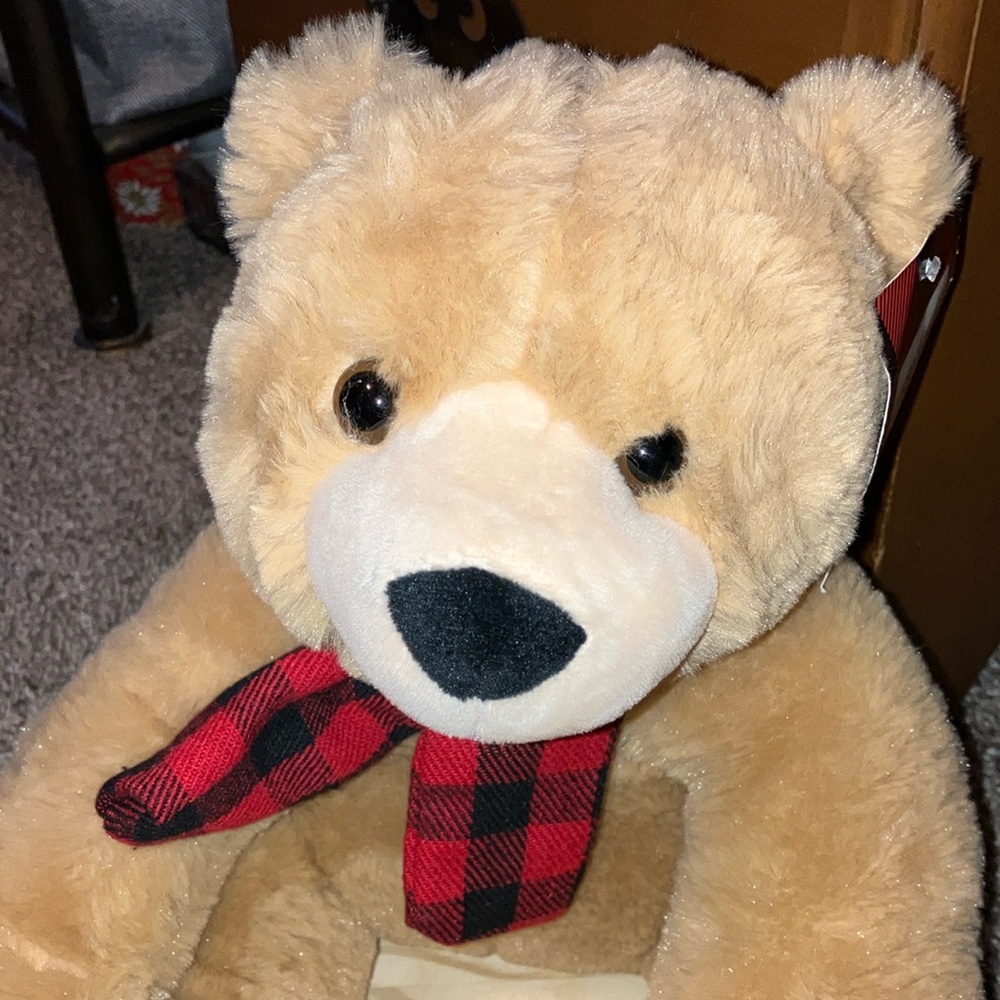 FAO SCHWARZ Cozy Brown Teddy Bear with Red Scarf 14” NEW - Picture 2 of 6